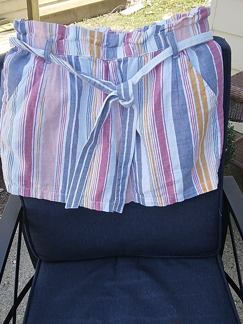 a.n.a Multicolor Striped Paperbag Waist Shorts with Tie